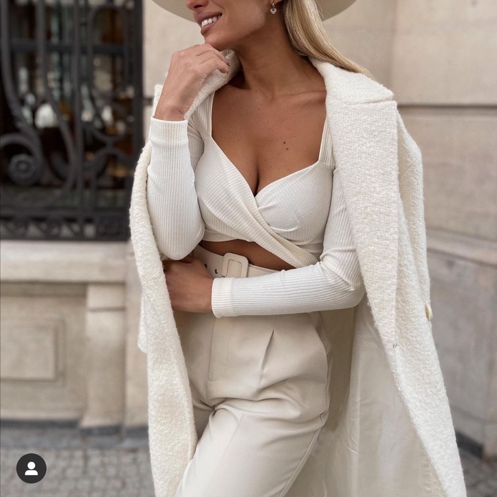 ZARA Double Breasted Wool Blend Coat White